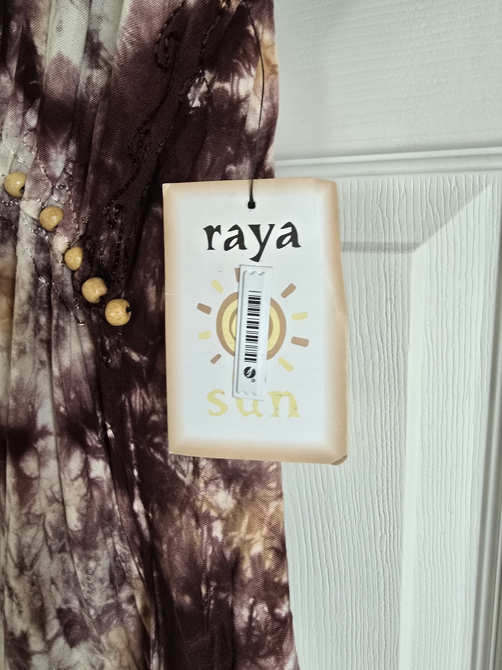 Raya Tie-Dye Beaded V-Neck Beach Cover Up Dress in Plum and Cream - Picture 16 of 16